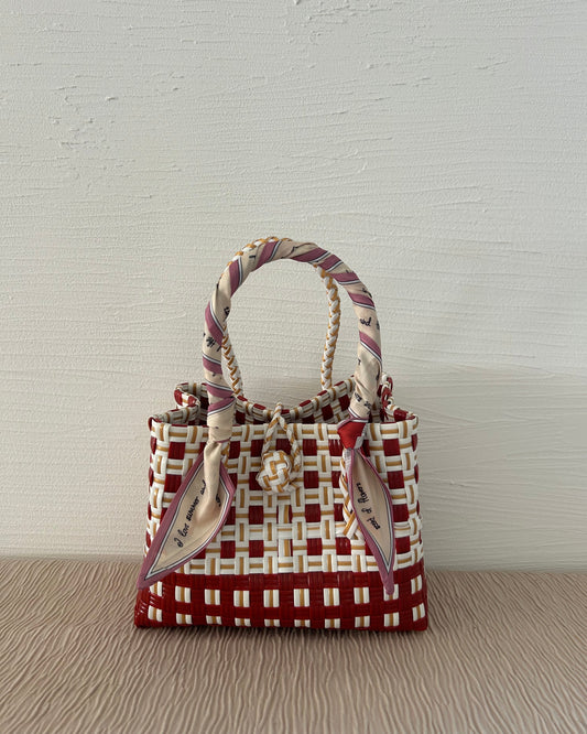 プラカゴバッグ XS 《スカーフセット》ラムレッドホワイト