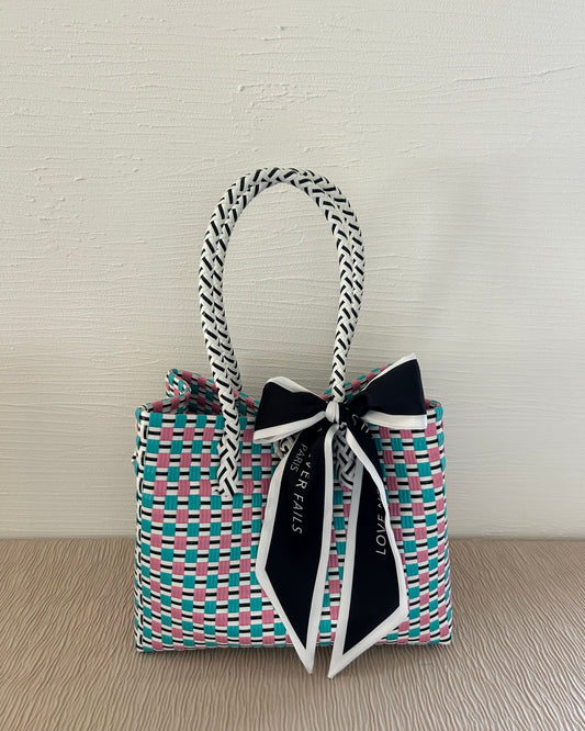 プラカゴバッグ M横長 《スカーフセット》コットンキャンディー (ホワイトハンドル)