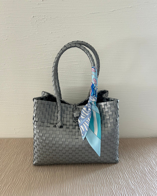 プラカゴバッグ M横長 《スカーフセット》グリマーシルバー