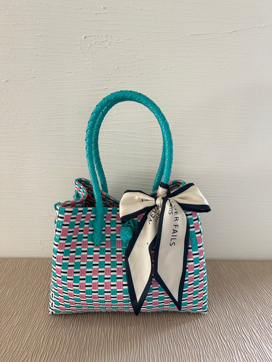 プラカゴバッグ M横長 《スカーフセット》コットンキャンディー (ブルーハンドル)