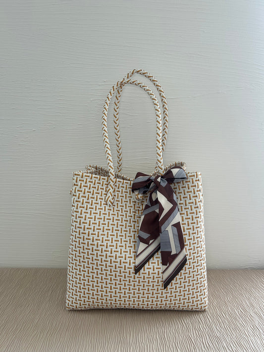 プラカゴバッグ L 《スカーフセット》シャンパンゴールドホワイト