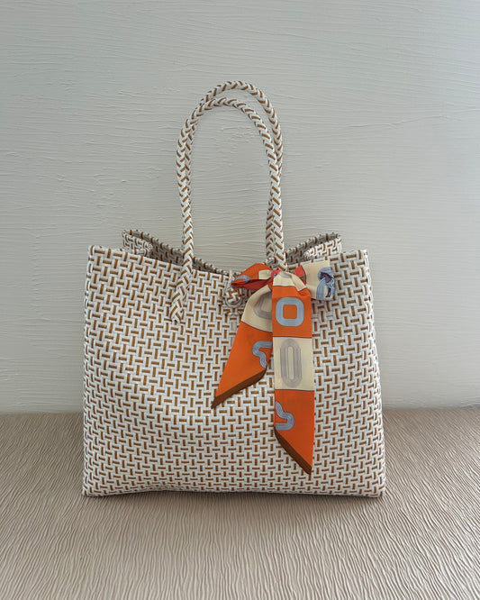 プラカゴバッグ XL 《スカーフセット》シャンパンゴールドホワイト