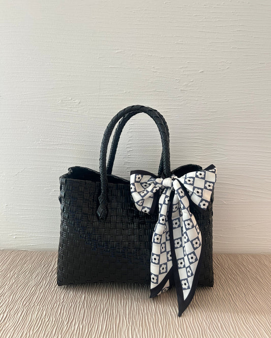 NEW プラカゴバッグ　M横長　《スカーフセット》チャコールブラック　ショートハンドル